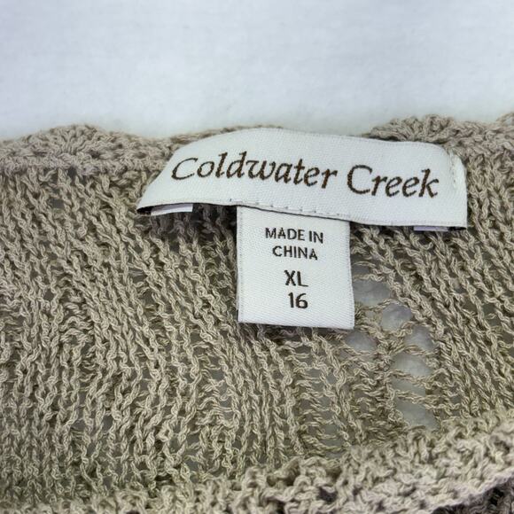 Coldwater Creek Crochet Open Knit Pullover Short Sleeve Sweater Tan Size XL 16 - Picture 5 of 14